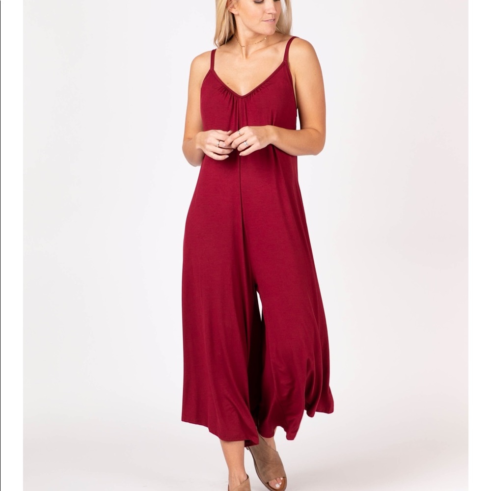 Agnes & Dora Gathered V-Neck Jumpsuit Merlot NWT